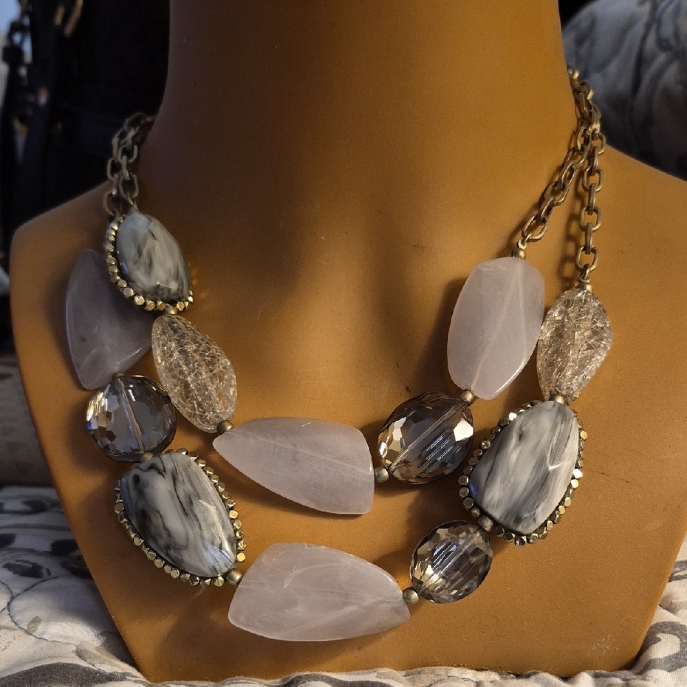 Vintage Lydell NYC Crystal Gem Chunky Goldtone Chain Link  Statement Necklace